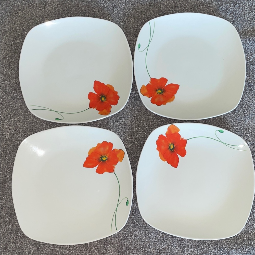 Gallery Red Floral Small Plates Set of 4